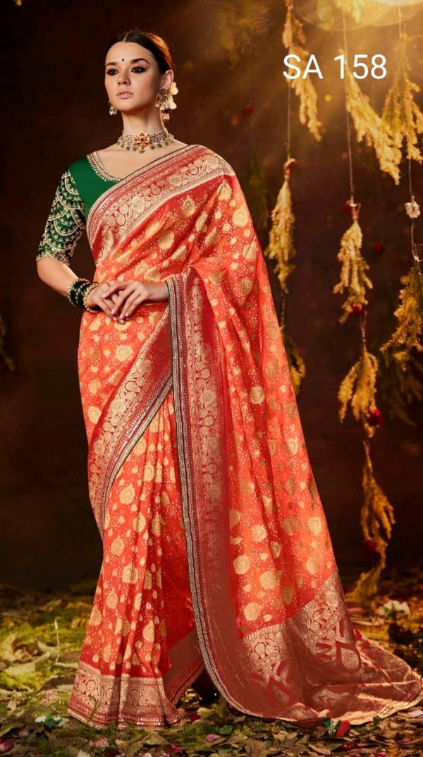 Kimora Sindhuri Bandhej Embroidery Saree Collection